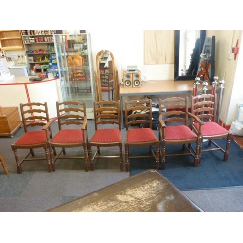 383 - Dinning room table with four chairs and two carvers