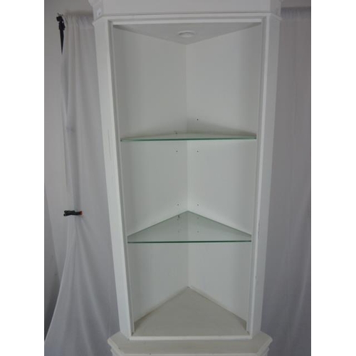 392 - Vintage Corner Cabinet with Glass Shelves and Storage (in two Pieces)