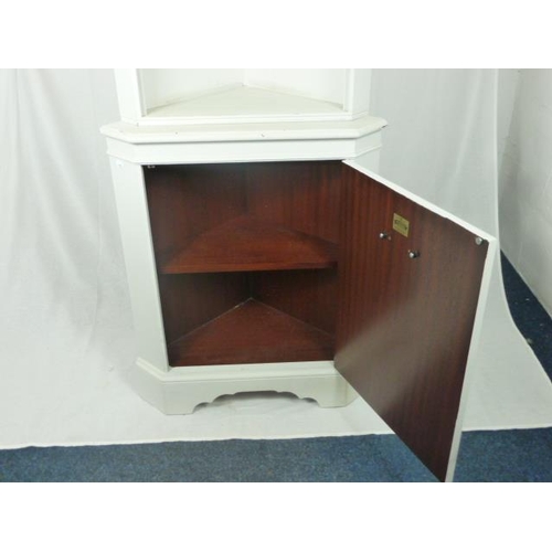 392 - Vintage Corner Cabinet with Glass Shelves and Storage (in two Pieces)