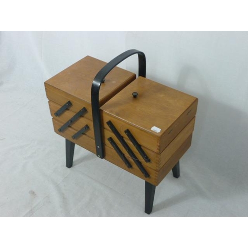 394 - Wooden Cantilever Sewing Box Complete with Contents