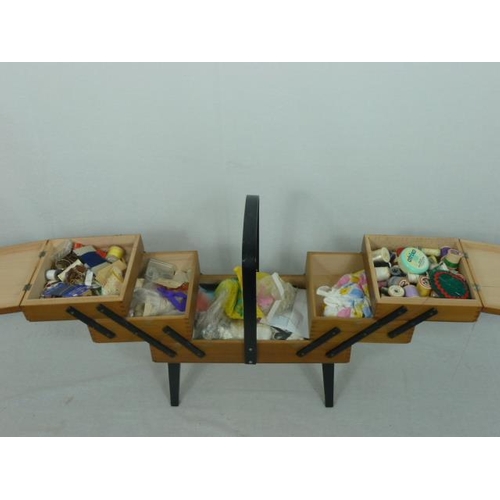 394 - Wooden Cantilever Sewing Box Complete with Contents