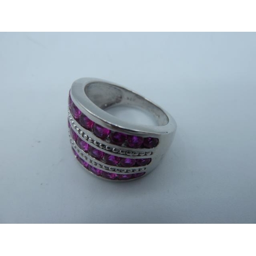 285 - Hallmarked Birmingham Silver 925 ring with Red stones (size M) in presentation box