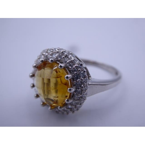 287 - Hallmarked Birmingham Silver 925 Ring with Citrine Coloured Stone Mounted in Diamante Setting (Size ... 