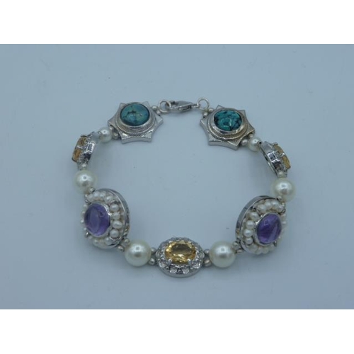 294 - Silver 925 bracelet with multi stones in presentation box