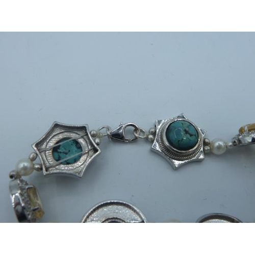 294 - Silver 925 bracelet with multi stones in presentation box