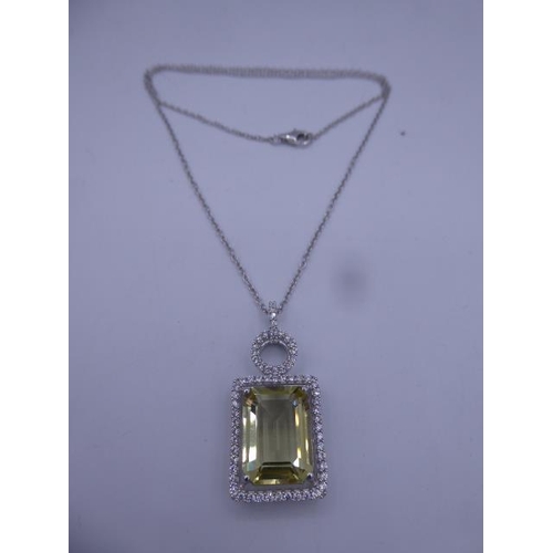 297 - Silver 925 Large Stoned Pendant and Chain complete with Presentation Box