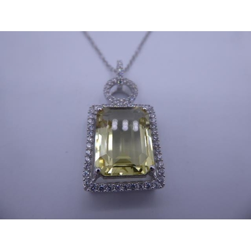 297 - Silver 925 Large Stoned Pendant and Chain complete with Presentation Box