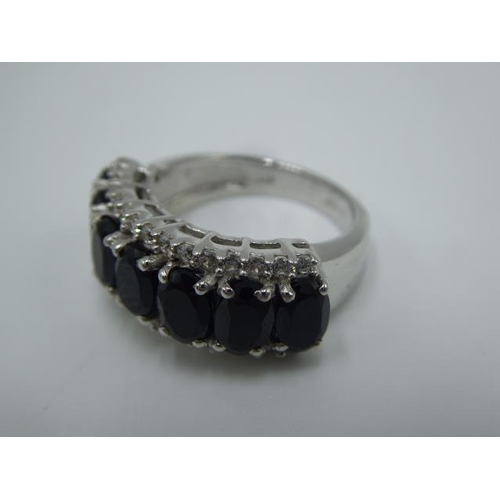 300 - Hallmarked Birmingham Silver 925 ring with Black stones in presentation box (size L)