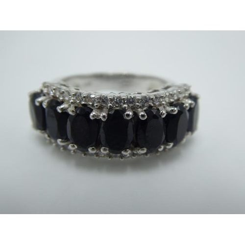 300 - Hallmarked Birmingham Silver 925 ring with Black stones in presentation box (size L)