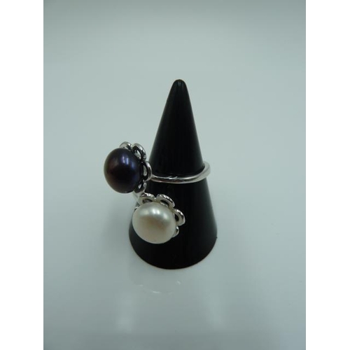 301 - Hallmarked Birmingham Silver 925 ring with pearls in presentation box (size N 1/2)