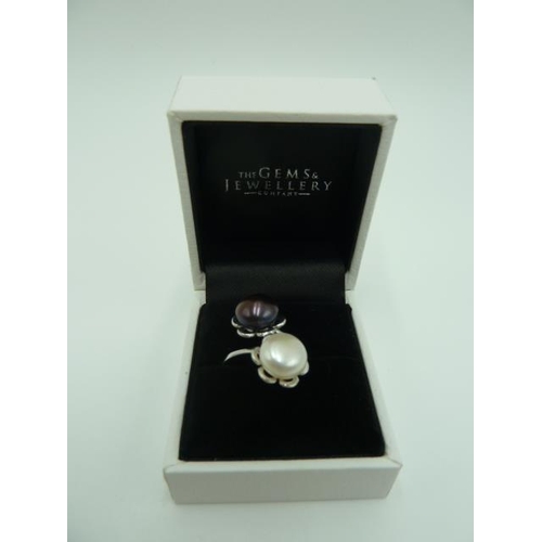 301 - Hallmarked Birmingham Silver 925 ring with pearls in presentation box (size N 1/2)