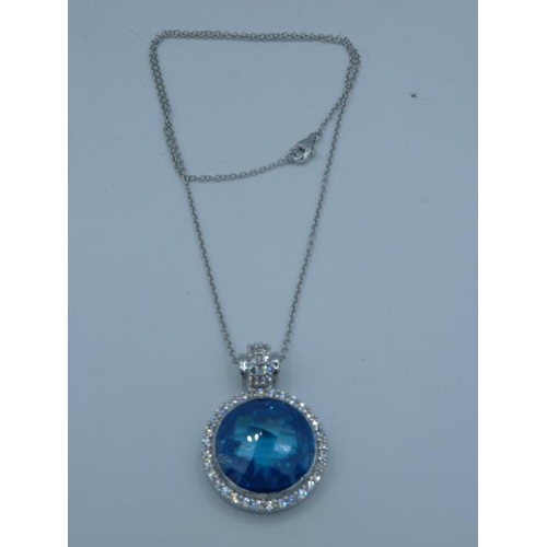 302 - Silver 925 necklace and pendant with Large Blue stone in presentation box