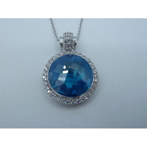 302 - Silver 925 necklace and pendant with Large Blue stone in presentation box