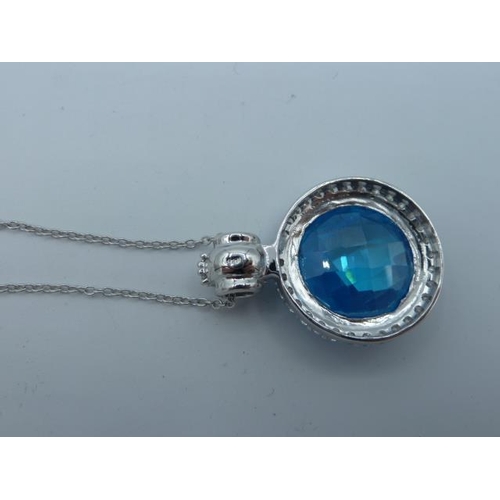 302 - Silver 925 necklace and pendant with Large Blue stone in presentation box