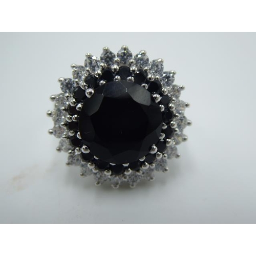 303 - Hallmarked Birmingham Silver 925 ring with Black centre Stone in presentation box (size L)