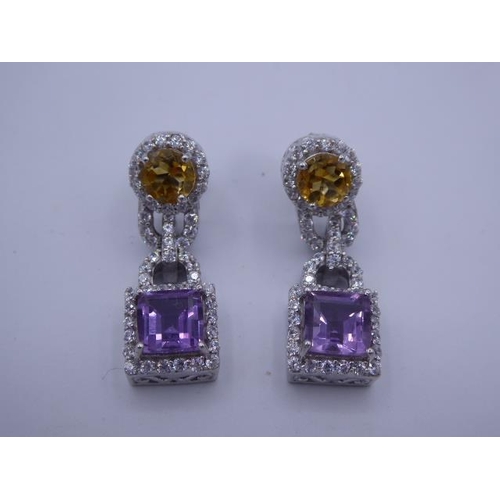 304 - Pair of Silver 925 Twin Stoned Drop Earrings complete with Presentation Box