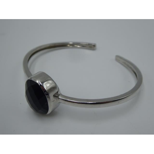 307 - Hallmarked Birmingham Silver 925 Bangle with Large black stone in presentation box