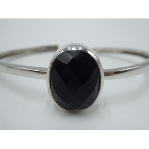 307 - Hallmarked Birmingham Silver 925 Bangle with Large black stone in presentation box