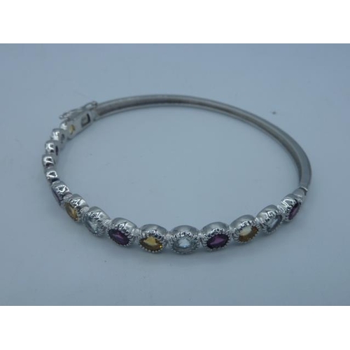 311 - Silver 925 Bangle with Multi coloured stones in presentation box