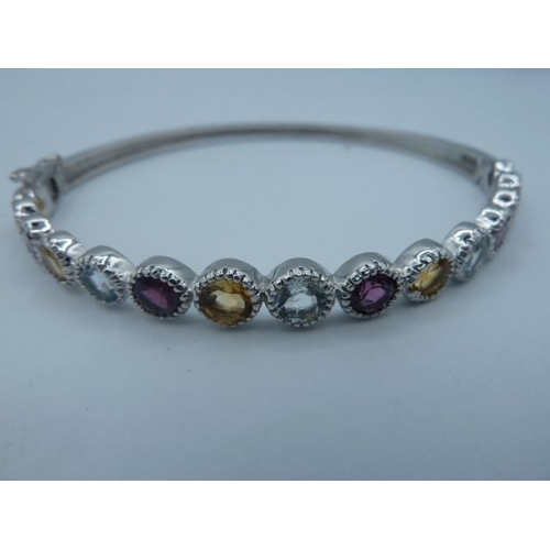 311 - Silver 925 Bangle with Multi coloured stones in presentation box