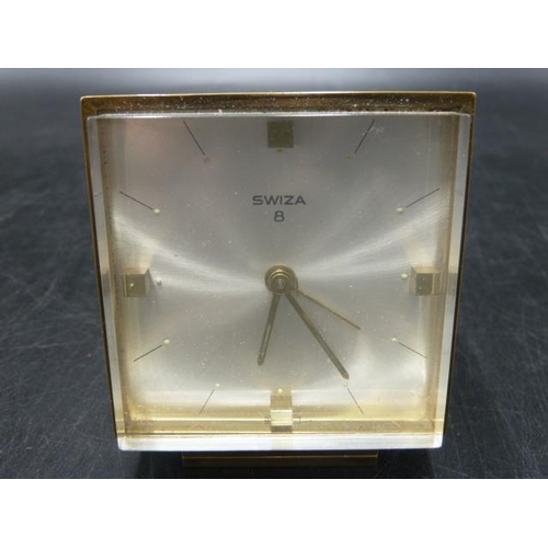 326 - Vintage Swiza 8 Cube Travel Alarm Clock , Brass case