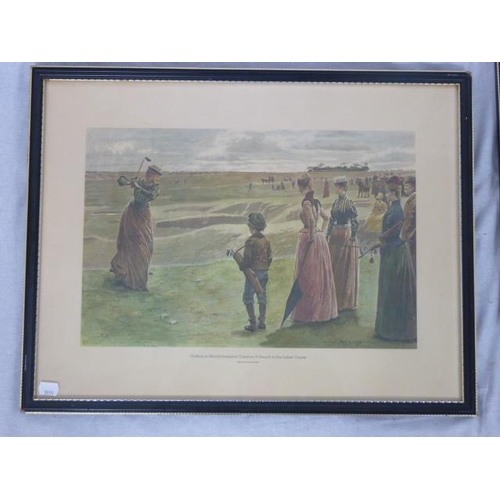 442 - Two Framed and Glazed Victorian Prints depicting Lady Golfer's 1 Drawn by Lucien Davis