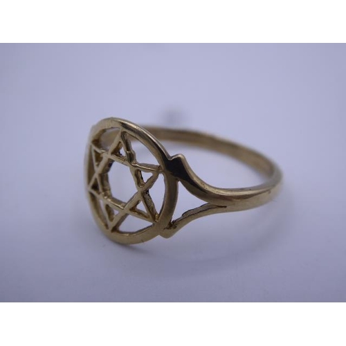 335 - Hallmarked 375 Gold Star of David Ring (Size O) in Presentation Box