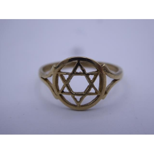 335 - Hallmarked 375 Gold Star of David Ring (Size O) in Presentation Box