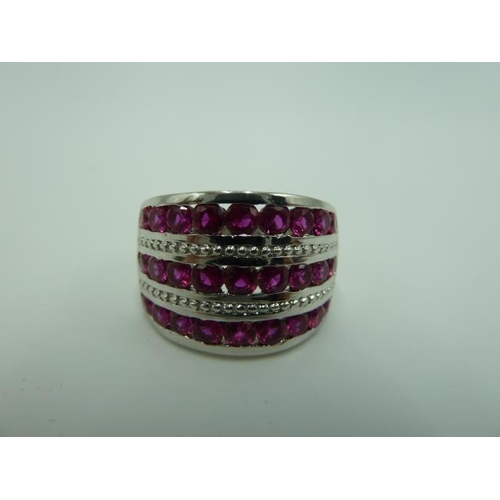 337 - Hallmarked Birmingham Silver 925 ring with Red stones in presentation box (size M)