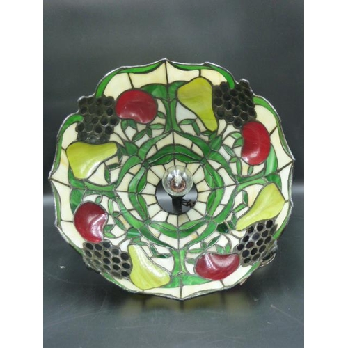 457 - Art Nouveau Leaded Glass Fruit Themed Coloured Glass Center Light (15