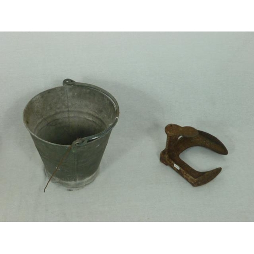 484 - Three items to include cobblers Last, metal bucket and other