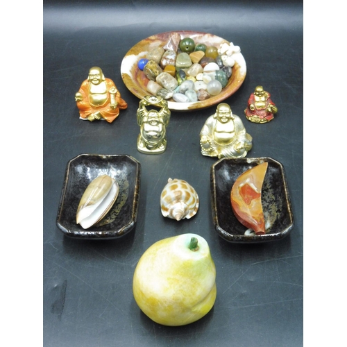 75 - Small mixed lot to include onyx pear paper weight, Buddha's and other