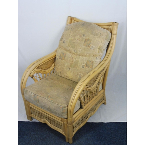 193 - Wicker Chair With Cushion And Foot Stool With Storage And Cushion And Glass Top Wicker Table Size 21... 