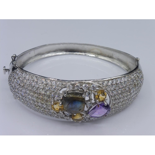 243 - Silver 925 Bangle with multi stones in presentation box