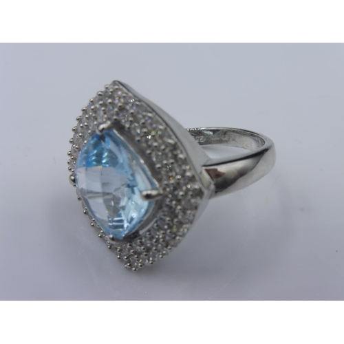 248 - Hallmarked Birmingham silver 925 blue stone and marcasite ring in presentation ( size M)