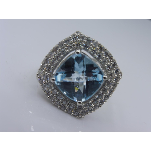 248 - Hallmarked Birmingham silver 925 blue stone and marcasite ring in presentation ( size M)