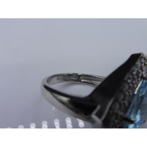 248 - Hallmarked Birmingham silver 925 blue stone and marcasite ring in presentation ( size M)