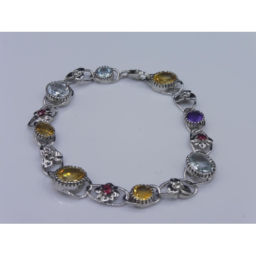 273 - Silver 925 bracelet with multi stones in presentation box