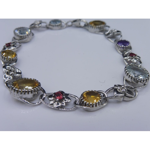 273 - Silver 925 bracelet with multi stones in presentation box