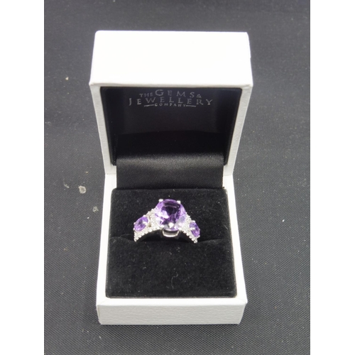 272 - Hallmarked Birmingham Silver 925 Amethyst stone ring in presentation box (size O)