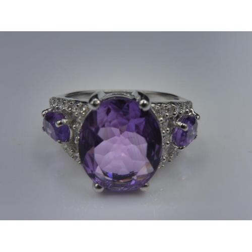 272 - Hallmarked Birmingham Silver 925 Amethyst stone ring in presentation box (size O)