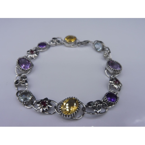 245 - Silver 925 Bracelet with multi stones in presentation box