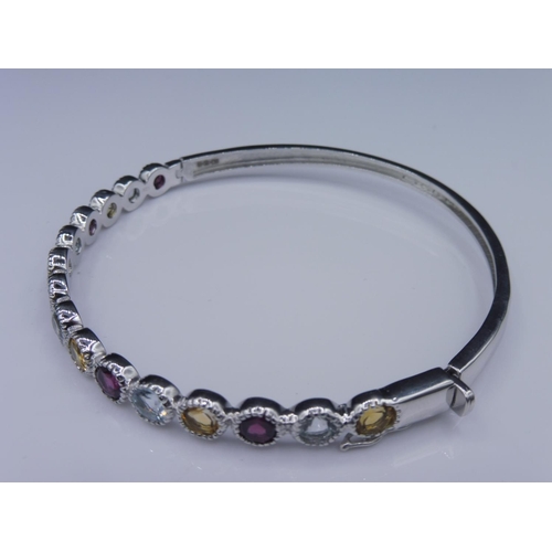 267 - Silver 925 bangle with multi stones in presentation box