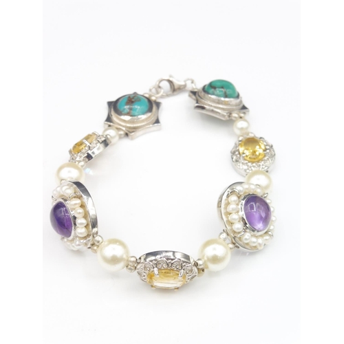 294 - Silver 925 multi stoned bracelet in presentation box