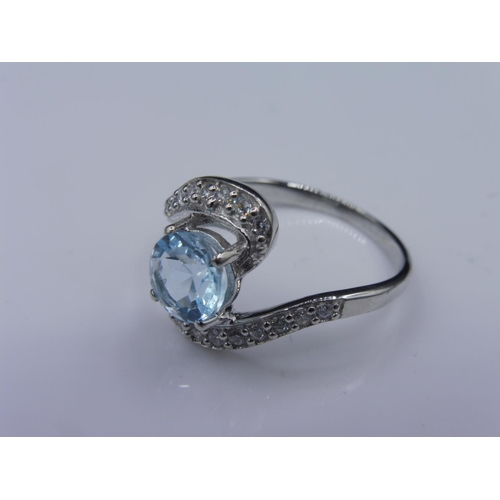 300 - Hallmarked Birmingham Silver 925 Blue stone ring in presentation box (size L 1/2)