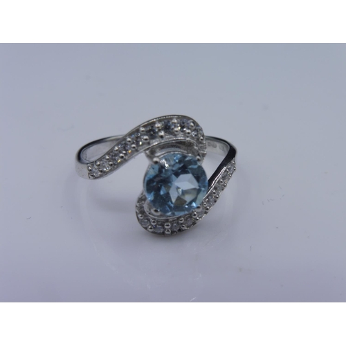 300 - Hallmarked Birmingham Silver 925 Blue stone ring in presentation box (size L 1/2)