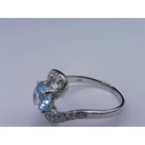 300 - Hallmarked Birmingham Silver 925 Blue stone ring in presentation box (size L 1/2)