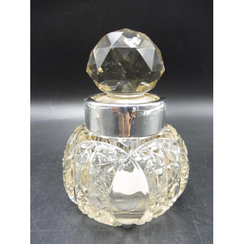 312 - Two Hallmarked Silver-Banded Crystal Cut Perfume Bottles with Stoppers (one stopper A/F)