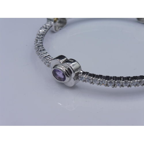 316 - Hallmarked Birmingham Silver 925 bangle with multi stones in presentation box