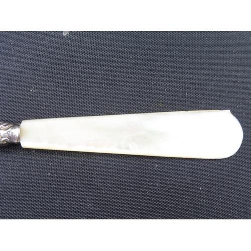 332 - Hallmarked Silver and Mother of Pearl Birmingham 1903 Ladies Letter Opener by Green and Cadbury Ltd